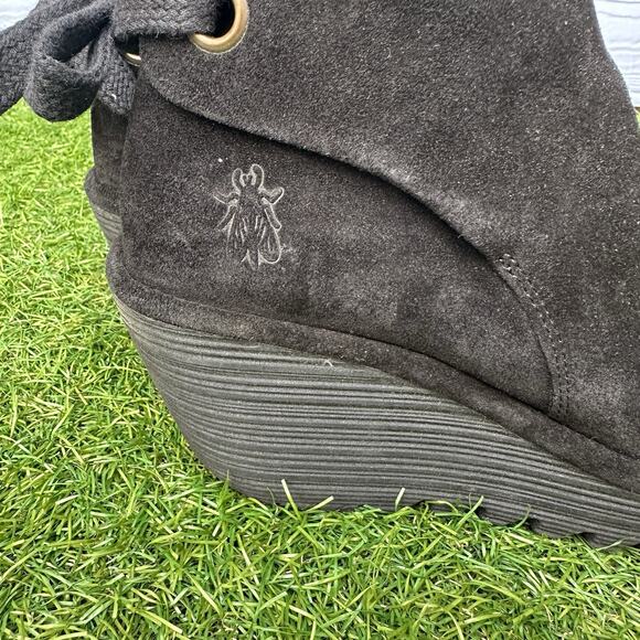 Fly London Boots Yebi‎ Womens Size 10 Black Suede Leather Wedge Booties - Picture 4 of 9